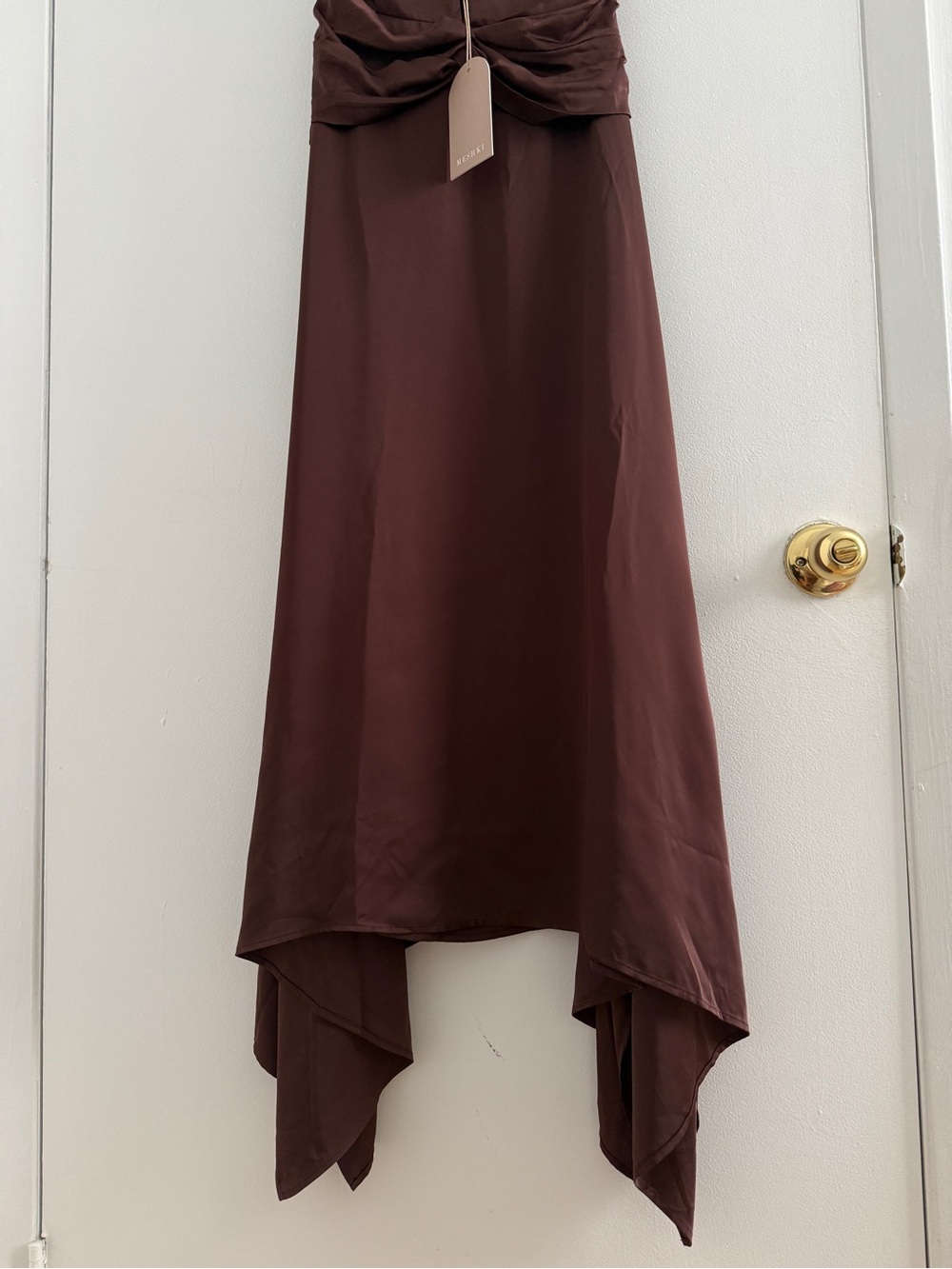 Meshki Cyra Plunge Halter Satin Midi Dress Dark Chocolate Size XS NWT - Picture 6 of 12